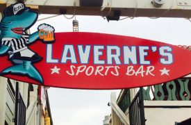 Laverne's Sports Bar sign and stairway