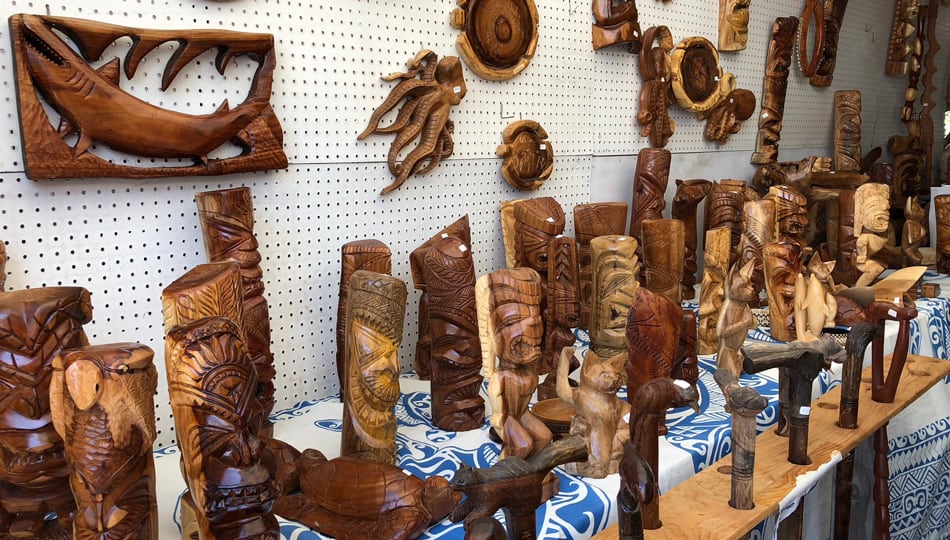 Hand Carved Tikis at a Big Island Farmers Market