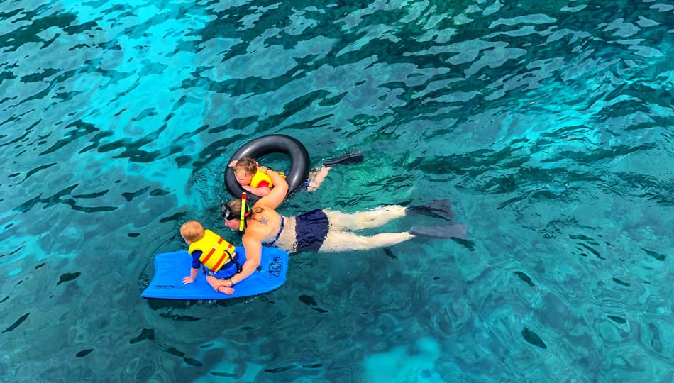 Family swimming at Kealakekua Bay