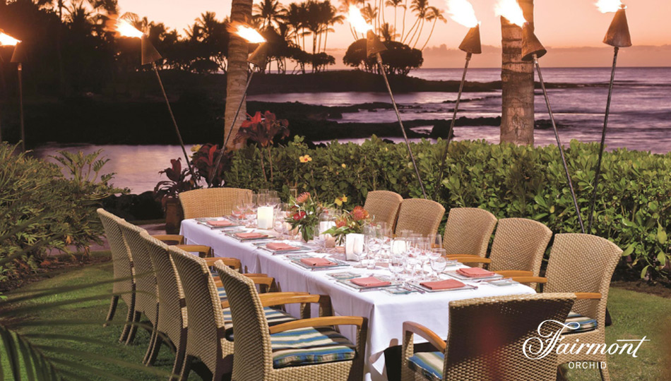Fairmont Orchid Private Dining table setup near the ocean