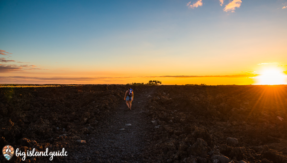 Hiking between Makalawena and Mahaiula Beach at sunset in Hawaii