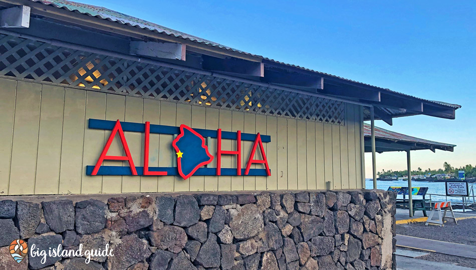 Aloha sign on the pavilion at Kahaluu beach park