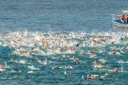 Swimmers in the water at the 2018 Ironman