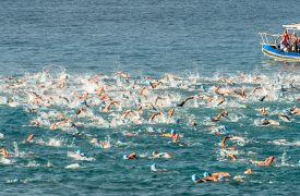 Swimmers in the water at the 2018 Ironman