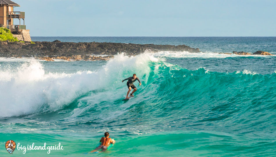 Surfing at Magic Sands, White Sands Beach Park, Kona Hawaii