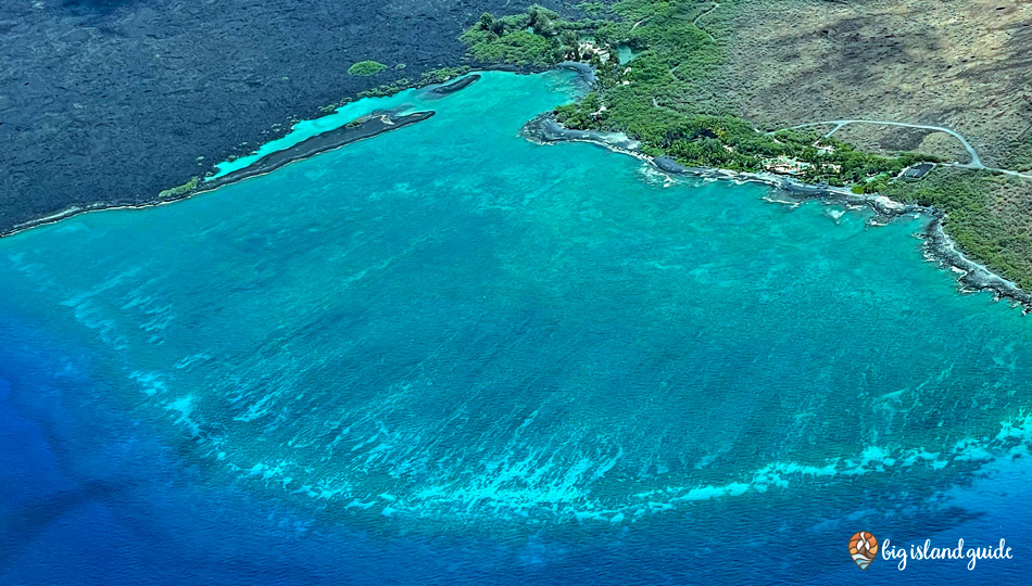 Aerial Photo of Kiholo Bay - large reef area and shoreline on Hawaii Island