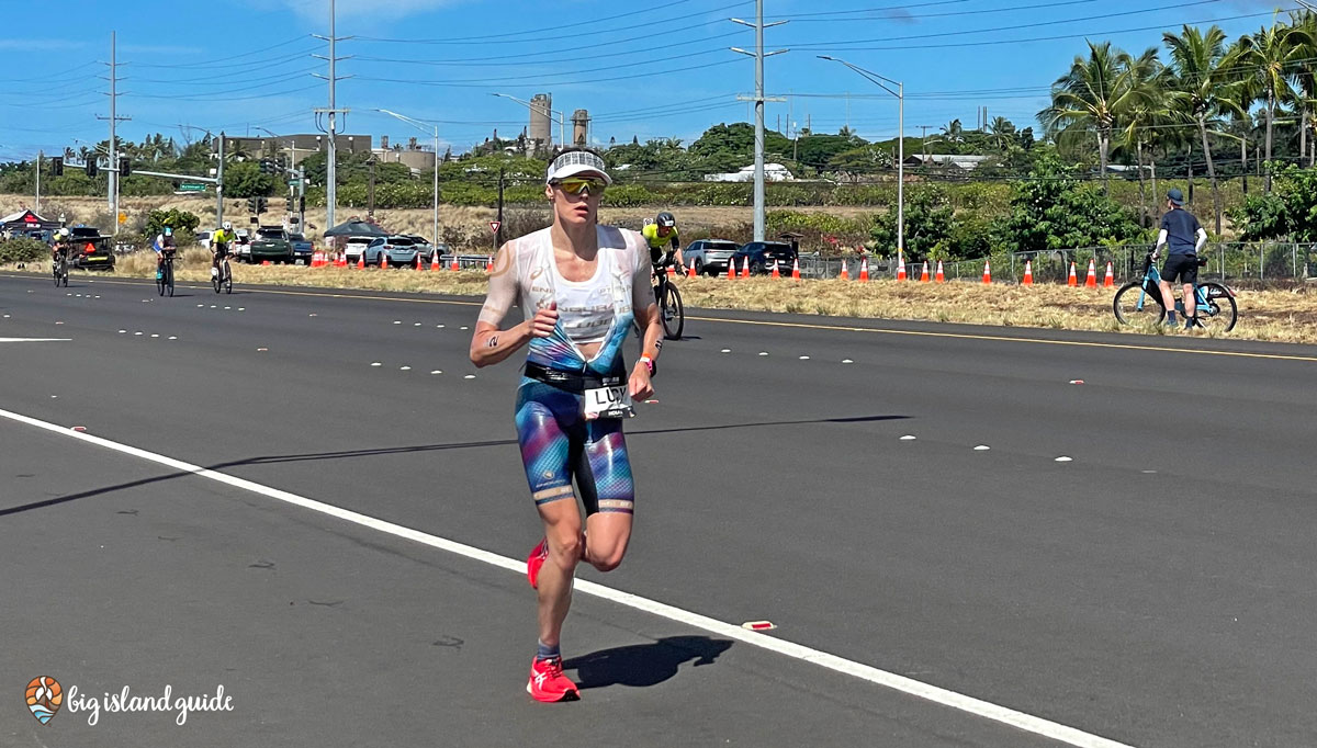 Lucy Charles-Barclay running on the Queen K Highway during Ironman