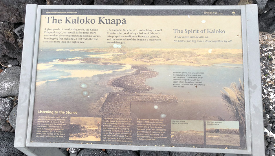 National Park Service Sign Explaining how the Kalopo Fish Pond works